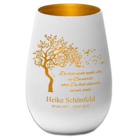 Mourning Light – Du bist Nicht mehr da, wo Du Warst, Aber Du bist überall, wo wir sind – White/Gold – Engraved Name and Date – Memorial Light Memorial Light Grave Light Mourning Gift