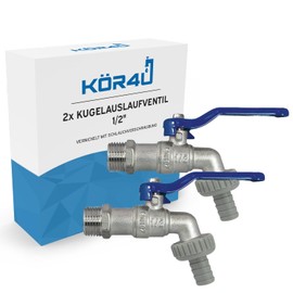 kör4u 2 x Ball Outlet Valve 1/2 Inch Brass Nickel Plated Garden Tap with Hose Fitting Suitable for Household Garden