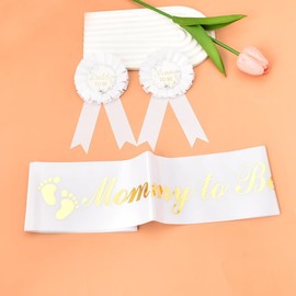 Neutral Baby Shower Decorations for Boy Girl Mommy to be Sash White Daddy and Mommy to Be Pins Button Pregnancy Announcement Gifts Set for First Time Moms Dads Welcome Baby Gender Reveals Decors