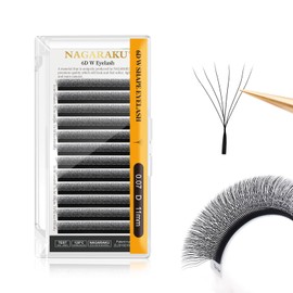 NAGARAKU 6D W Eyelash Extensions, Eyelash Extension, Self-Fanning Lash, Pre-Fanned Ready-to-Use Fan Weave with Long Handle, Premade Fans Volume Cluster, Mega Matte Black (0.07 mm, D Curl, 11 mm)