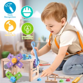 Aliex Kids Tool Set, Wooden Toys Gifts for 3 4 5 Year Old Boys Girls, 29+1 PCS Montessori Tools Kit for Toddlers Kids