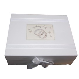 White Cotton Cards Patterned Wedding Rings, Wedding Day Large Keepsake Box (PWR2X)