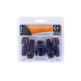 Ellis Excellence Set of 4 M14 x 1.5 Radius Alloy Wheel Locking Bolts - Black (28mm Thread)