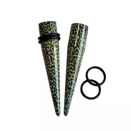 Luxe Modz 18pc Taper Ear Stretcher O-Ring Kit Acrylic Green Yellow Gradient Leopard Print