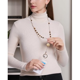 LENYNAL Lanyards for ID Badges and Keys, Retractable Teacher Lanyard for Women Cute, Beaded Lanyard with ID Holder Tiger Eye