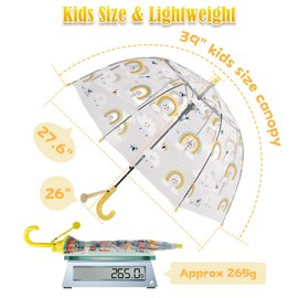 Wxjiahetai Kids Umbrella for Girls & Boys Toddler Childrens Clear Bubble Umbrella for Kids Small Durable Kids Umbrellas for Rain Outdoor(Clear Rainbow)