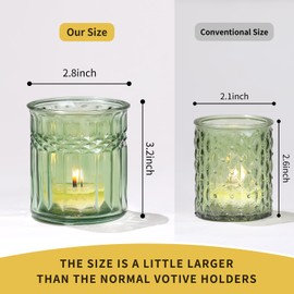NITIME 10pcs Large Green Votive Candle Holders, Candle Jars for Making Candles, Tea Light Candle Holders Glass for Table Centerpiece, Home Decor, Wedding Decor and Party Decor(2.8" x 3.2''H)