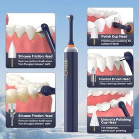 Tooth Polisher, Electric Dental Polisher Kit with 5 Heads, Multifunctional Teeth Cleaning Kit for Daily Cleaning & Teeth Whitening for People/Pets, USB Charging, 3 Working Modes (Blue)
