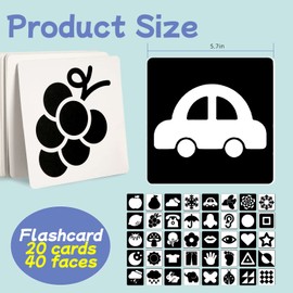 BEROZA 20 Pieces Pictures Baby Flashcards Black/White, Baby Toy Months, Black White High Contrast Cards Baby, Contrast Book Baby Newborn, Contrast Toy Baby Gift (0-6 Months)