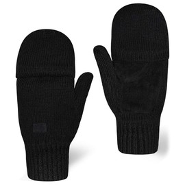 Fingerless Winter Gloves Convertible Wool Mittens for Men & Women - Warm Thermal Knit Flip Top Snow Glove for Cold Weather