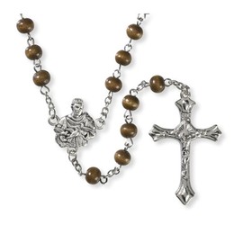 Pope Francis Saint Francis- Pope Francis brown Wood Rosary Silver Plated over Base Double sided Centerpiece with Saint Francis and Pope Francis Includes Free Prayer for Peace Blessed Card