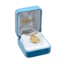 16Kt Gold Plated Sterling Silver Saint Michael Pendant Medal Necklace w/ Chain