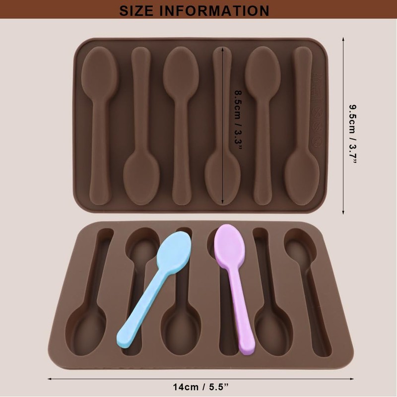 2 Pack Spoon Shaped Chocolate Molds 6 Cavities Silicone Spoon