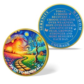 Path to Renewal Sobriety Coin - AA Recovery Chip Medallion with Serenity Prayer - Starry Night Road NA/Alcoholics Anonymous Token Gift for Sober Women & Men