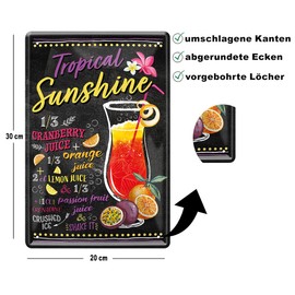 schilderkreis24 Tin Sign Cocktail Recipe "Tropical Sunshine" Decorative Bar Gift Idea Man Woman 20 x 30 cm