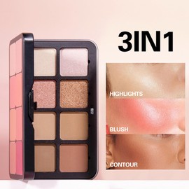 Joyeee 16 Colours Blush Contouring Highlighter Palette with Brush, Blush Bronzer Eyeshadow Powder Waterproof Long Wearing Makeup Palette for Girls Women for Face Cheek Eye Body