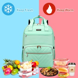 Liokesa Lunch Backpack for Women, Water Resistant Insulated Cooler Lunch Bag, 15.6 inch Laptop Backpacks with USB Port, Picnic Backpack with Lunch Box, for College Work Camping Beaches, Teal