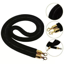 Cuerda de Terciopelo Gamuza para Postes  Control de multitudes 2 Cuerda Negra Postes Vip Negro Y Dorado Delimitador Filas