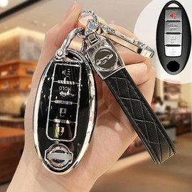 4-button Car Key Case, Car Accessories, Car Stuff, Soft TPU Key Case with Keychain, Key Fob Case for Nissan Altima Sentra Maxima Rogue Armada Pathfinder Infiniti Smart Remote:_Black_1pc Key Case+1pc Key Lanyard