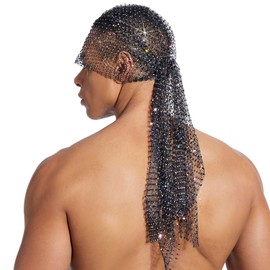 Mesh Rhinestone Beads Headband Hollow Sparkling Headdress Unisex Fishnet Elastic Headpiece Nightclub Crystal Headwrap Exotic Head Wrap Net Hair Accessories 140CM