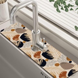 Boho Tropical Leaves Kitchen Sink Splash Guard Mat Absorbent Fast Drying Mat Faucet Draining Mat Sink Splash Guard Behind Faucet Drip Catcher for Kitchen Bathroom 5.5"×24"