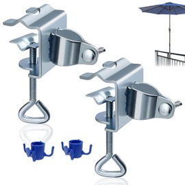 GZjiyu Pack of 2 Parasol Holders, Adjustable Umbrella Holder for Balcony Railing, Patio or Table with 2 Blue Hooks with Four Prongs (Diameter 2.5 - 3.7 cm)