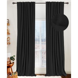 100% Blackout Shield Linen Blackout Curtains for Bedroom 84 Inches Long,Back Tab/Rod Pocket Living Room Drapes,Thermal Insulated Textured Blackout Curtains 2 Panels Set,50" W x 84" L,Black