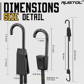 Rugtol Bungee Cords with Hooks, Adjustable Heavy Duty Outdoor Elastic Bungee Straps, 45cm Black Bungee Cord with Scratch-Proof Coated Steel Hooks for Securing Luggage, Tents or Garden Tidying 6Pcs
