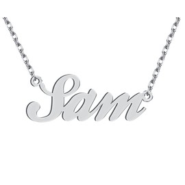 Dancing Wolf Silver Sam Name Necklace Initial Charm Nameplate Necklaces for Womens Birthday Friendship Jewelry Stainless Steel
