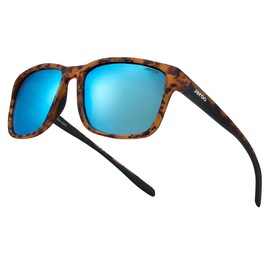 Jefoo Polarized Fishing Sunglasses for Men Women Kayaking Surfing Driving Lightweight Sports Sun Glasses UV Protection, Tortoise Frame / Ice Blue Mirrored Lens, Medium