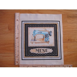 Dan Morris RJR Retro Blue Sewing Machine " Mend " Cotton Quilt Fabric Block 9" x 9"