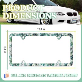 Green Leaf License Plate Frame - 2 PCS Tropical Plants License Plate Holder Cover, Rust-Proof Stainless Steel Parts Auto License Plate Cover Decoration for Standard Us 12x6 Inch