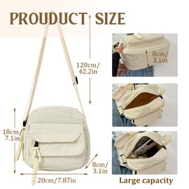 XSDSLS Corduroy Crossbody Bag for Women Square Bag Small Cross body Bag with Adjustable Strap Shoulder Bag for Outdoor Gym Travel Festival Walking Gift for Women (White)