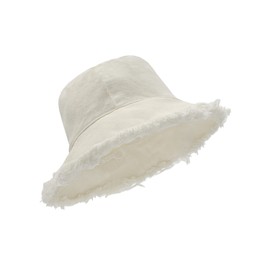 Zylioo Extra Big Floppy Bucket Sun Hat,Frayed Foldable Bucket Hats,Trendy UV Fishing Hat for Big Heads Beige