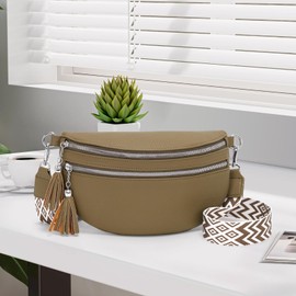 LANXINGLUO Stylish Bum Bag Women's Large Shoulder Bag Women's Wide Strap 5 cm with Credit Card Compartment and 2 Shoulder Straps Black, grey, Contemporary