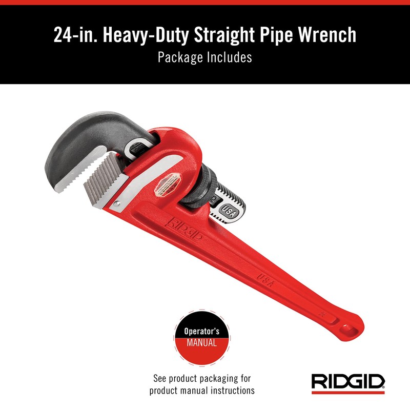 RIDGID 31030 Heavy-Duty Straight Pipe Wrench, 24" Sturdy Plumbing Wrench