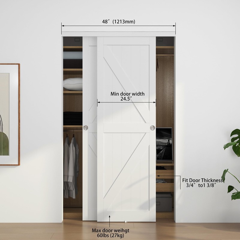 WEWORTH Bypass Sliding Door Track Hardware 48", Wardrobe Closet Door