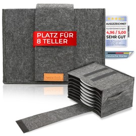 wortek Camping Plate Holder Motorhome Accessories Indoor, Felt Bag for 8 Plates, Camping Tableware Storage, Camping Accessories, Motorhome Gadgets, Cupboard Organiser