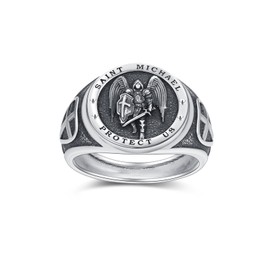 Archangel Michael Ring 925 Sterling Silver Saint Michael Ring Warrior Protect Us Amulet Ring Jewellery Gift for Men Women