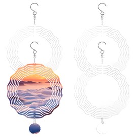 4pcs Wave Shape Sublimation Wind Spinner Blanks, 8 inch Hanging Wind Spinners with Pendant Metal Wind Spinners for Indoor Outdoor Garden Lawn Yard Decoration
