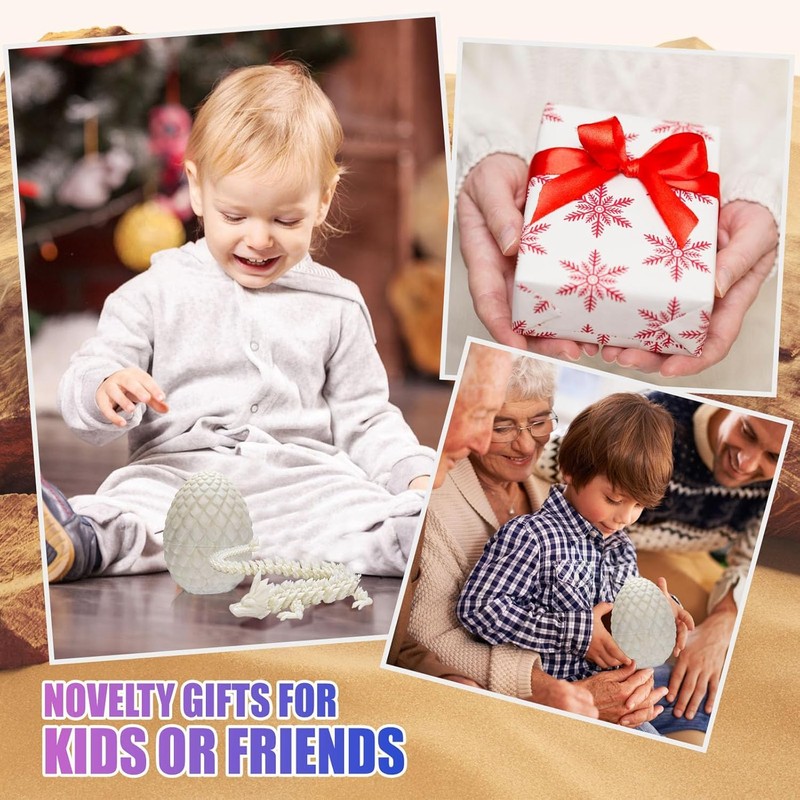 3D Printed Articulated Dragon Egg With Dragon Inside (Silk White)