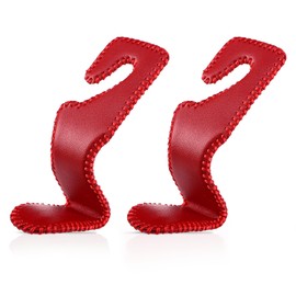 Cartaxio 2Pcs Premium Car Seat Hooks for Headrest – Leather Covered Metal Purse Hook for Car, Car Seat Back Storage Organizer for Purses, Bags, Coats, Groceries, & More (Red)