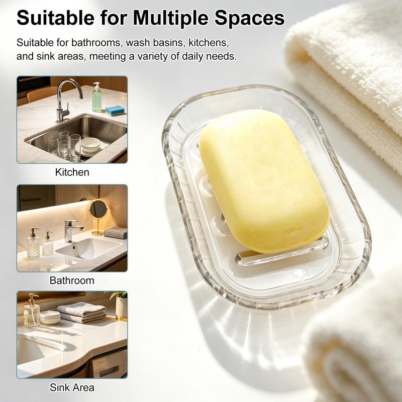 2 Pack Clear Soap Dish Holder for Bar Soap, Bathroom