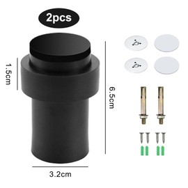 BRIOTA Pack of 2 Door Stop, Floor Mounted Door Stop, Heavy Duty Door Stop, Stainless Steel for Wall, Floor Mounting, Modern Door Stop Holder with Screws, Thick Rubber Bumper, Cylindrical (Black)