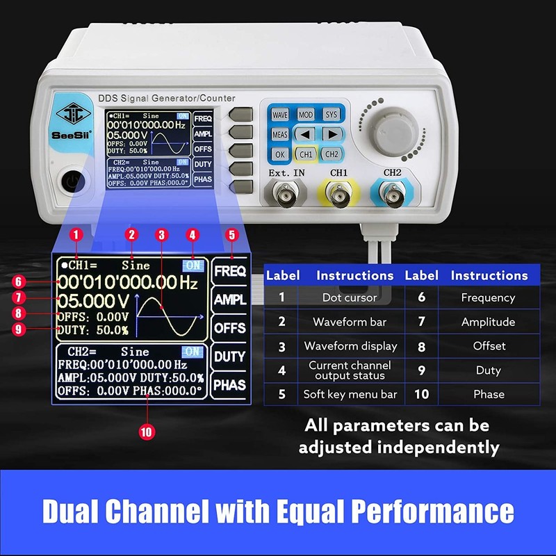 Professional Upgraded 15MHz DDS Signal Generator Counter, Seesii 2.4Inch LCD