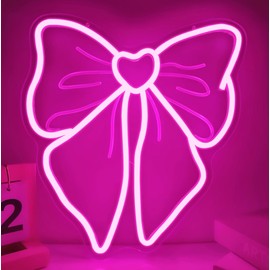 Bow Neon Sign for Wall Decor Pink Bow Led Neon Lights for Coquette Room Decor Light up Sign for Bedroom Wall Bow Birthday Decorations Girls Room Birthday Party Christmas Gifts With USB Power Dpaint