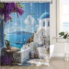 JOFKAXU Santorini Shower Curtain Greece Island Purple Flower European City