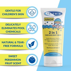 TRISWIM Junior After Swim Kids Hair & Body Wash Natural & Tear Free Formula Gently Removes Chlorine Prevents Itching Eliminates Green Tint Sweet