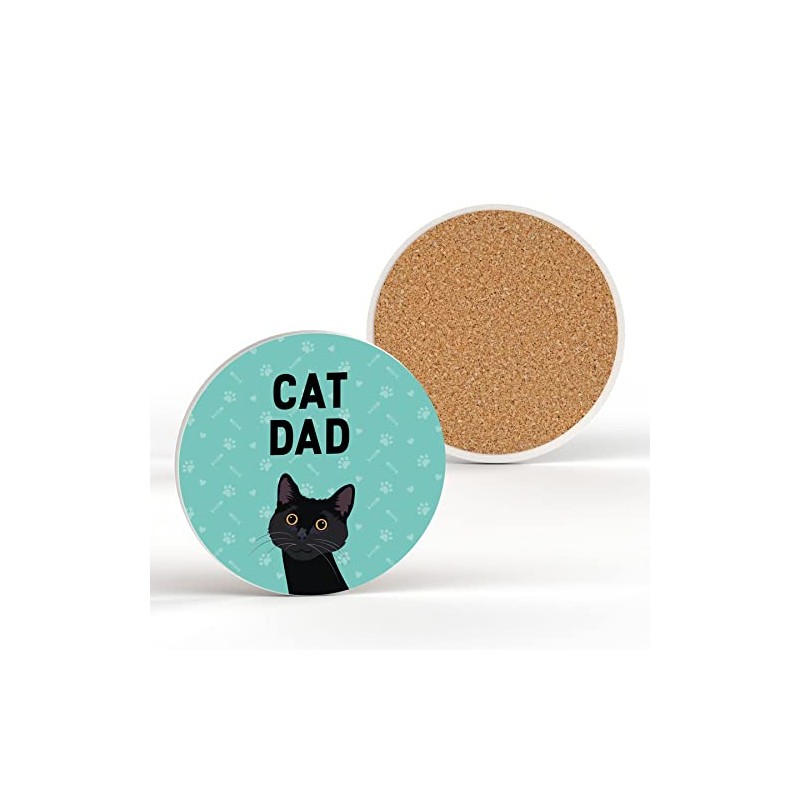 Black Cat Dad Kate Pearson Illustration Ceramic Circle Coaster Cat