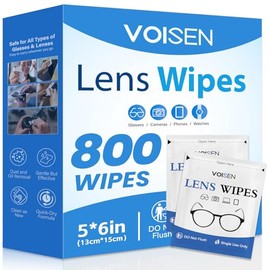 VOISEN Lens Wipes for Eyeglasses,800 Pack Eye Glasses Cleaner Wipes,Pre-Moistened Individually Wrapped Lens Wipes,Non-Scratching Non-Streaking,Safe for Eyeglasses, Goggles, Camera Lens, Phone